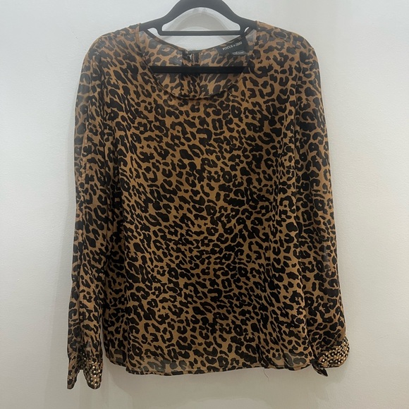 Focus 2000 Tops - Focus 2000 Leopard Print long sleeves Blouse in Brown and Black
